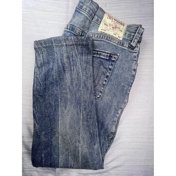 True Religion Ricky Relaxed Straight Jeans‎ Mens 38 Blue Faded Horseshoe Denim