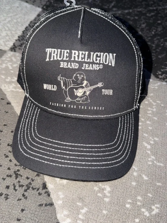 True Religion Men’s Black Baseball Cap with White Stitching