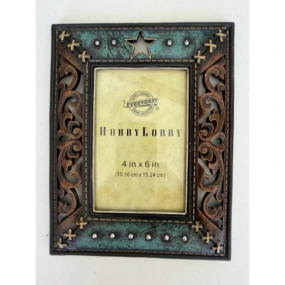 Rustic Teal And Brown Picture Frame READ NOTE