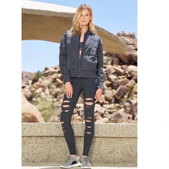 Alo Yoga Black High-Waist Warrior Laser Cut Ripped Leggings Size S