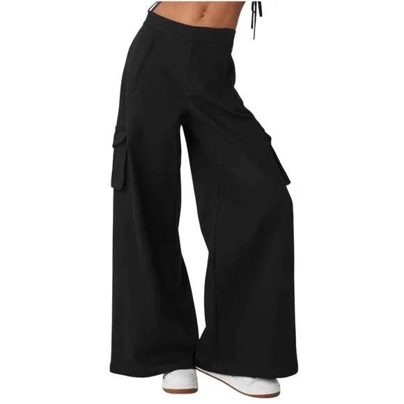Alo Yoga Black Wide Leg Cargo Show Off Trouser Pants Womens Large W0417R