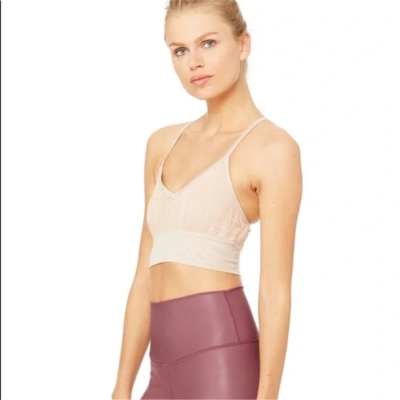 ALO Yoga Blush Pink Lace-Detail Bralette