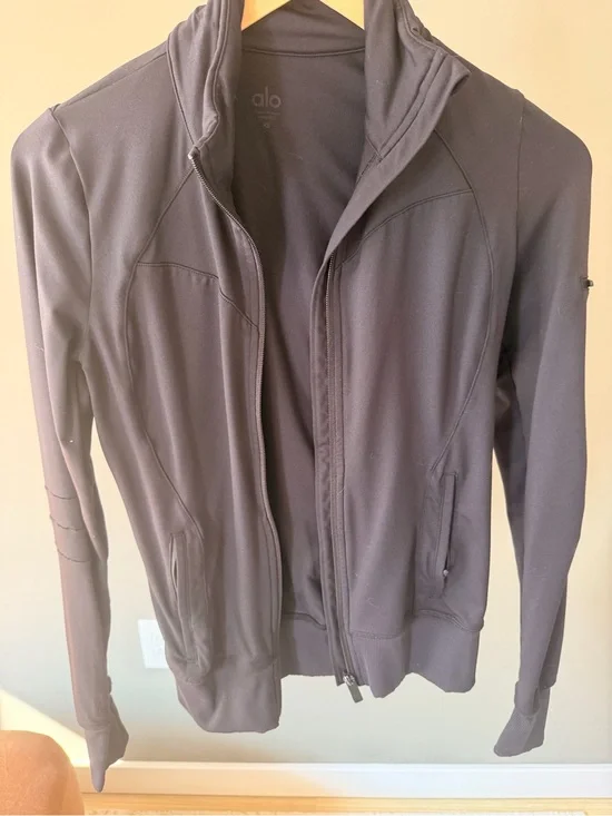 Alo Yoga Black Full Zip Moto Active Jacket Zip Sleeve Pocket XS⁠