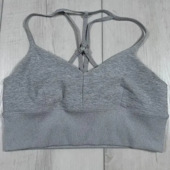 Alo Yoga Lavish Sports Bra Black Women's Medium Running Pilates Workout Gray