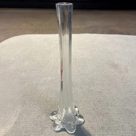 Vintage Clear Hand Blown Glass Bud Vase 11.5 Inch Tall Weighted Lobed Base