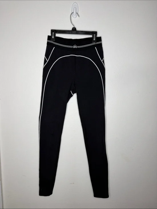 ALO Yoga Black Leggings with White Piping