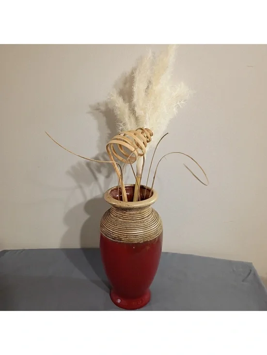 Decorative Ceramic Vase with Earth Tone Glaze and Textured Neck
