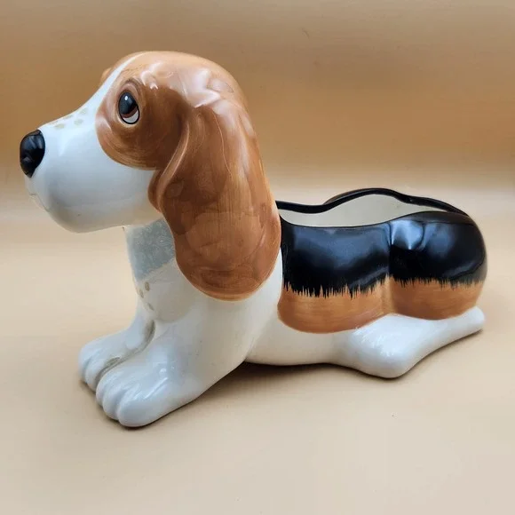 Pioneer Woman Charlie Basset Hound Dog Ceramic Stoneware Flower Pot Planter 12