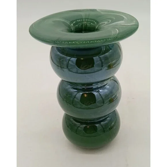 Anthropologie Bolla Borosilicate Green Glass Swirl 2 in 1  Candleholder Vase 6