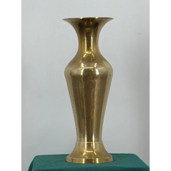 Vintage Brass Bud Vase Flared Rim Decorative Gold Tone Flower Vase Made in India