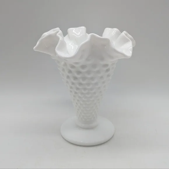 Vintage Fenton White Hobmail Milkglass Mini Vase