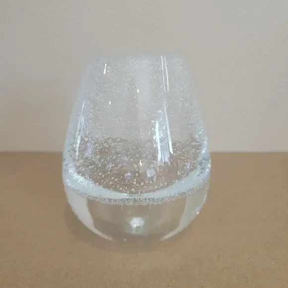 Vintage Hand-Blown Controlled Bubble Glass Teardrop Vase – Made in Poland