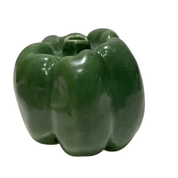 Vintage Patricia Garrett Studio Art Pottery Vase Green Bell Pepper 3