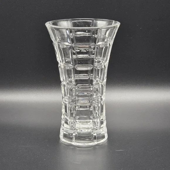 Vintage Clear Glass Bud Vase Faceted Geometric Block 4.7