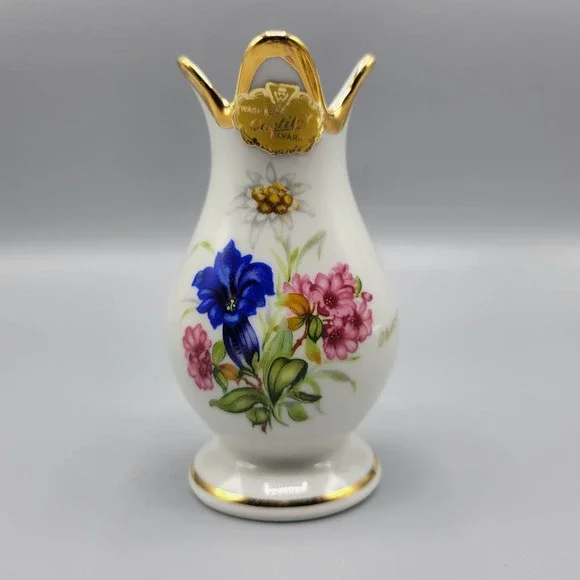 Vintage Wagner Bavaria Porcelain Flower Bud Vase Gold Trim 4