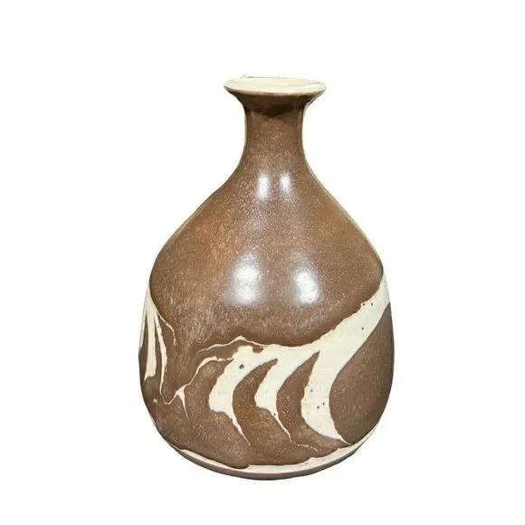 Vintage Aviemore Art Pottery Brown with Geometric Design Vase Scotland MCM