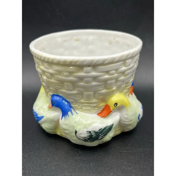 Duck Planter Pot Kitschy Ceramic Made in Japan Vintage Hand Painted Small‎ Weave