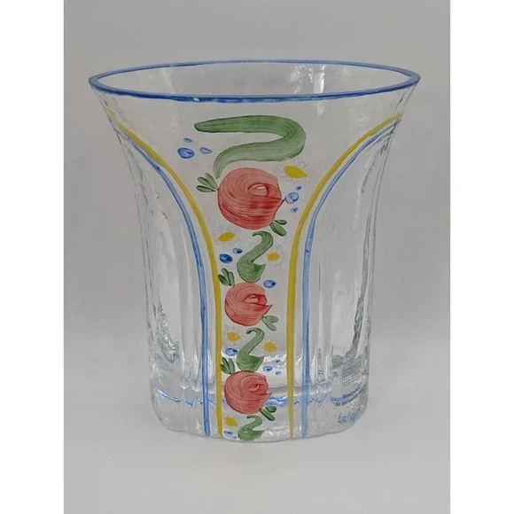 SEA of Sweden Handmade Hand Painted Floral Art Glass Vase 5.5