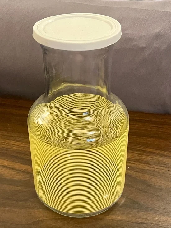 Clear Glass Carafe with Yellow Band and White Lid