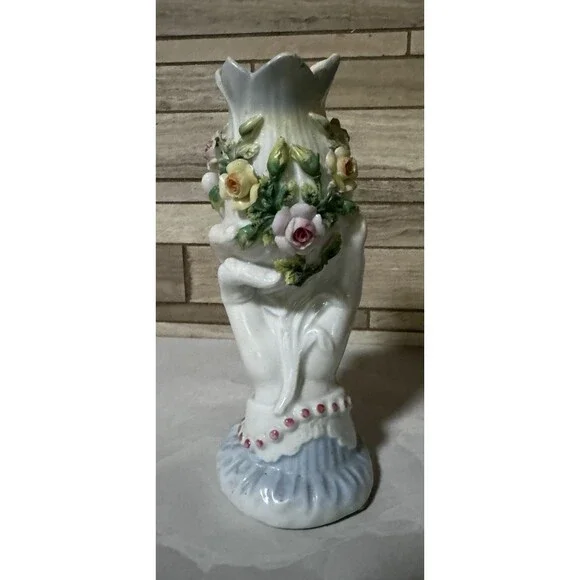 Antique Dresden-style porcelain hand-shaped figural vase