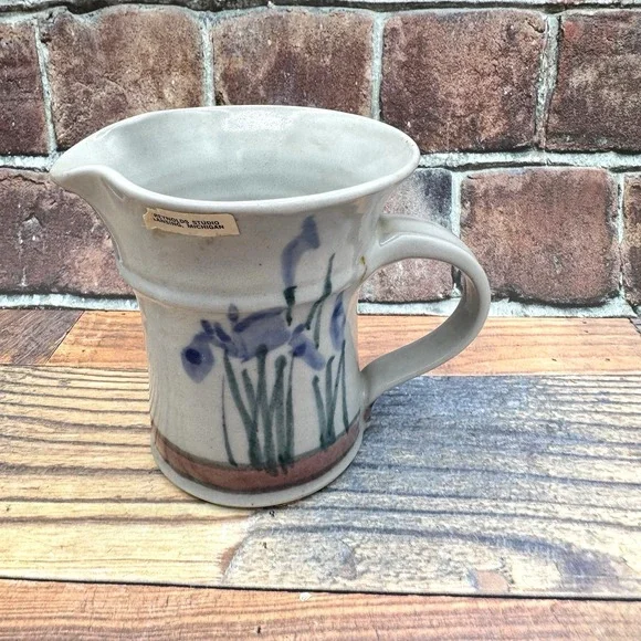 Studio Art Hand Thrown Reynolds Pottery Vase Mug Pitcher Iris Botanical Vintage