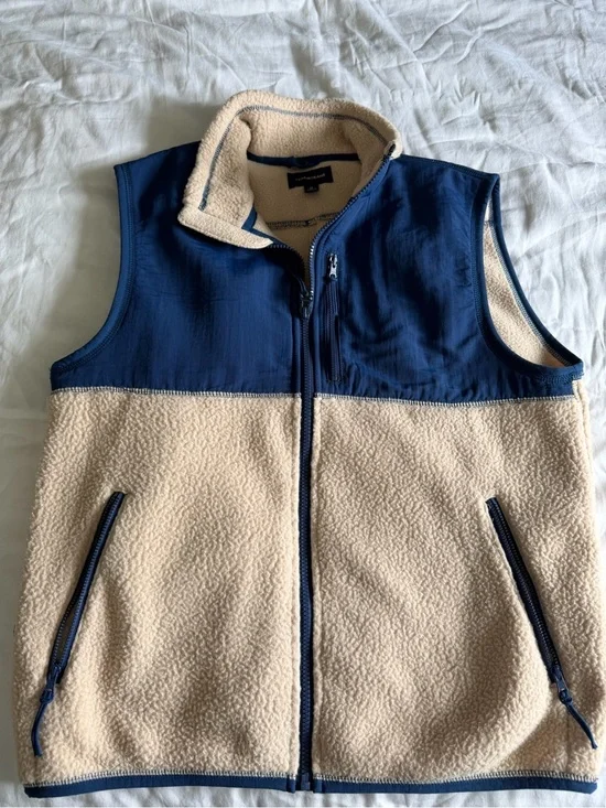 J. Crew Cream Sherpa Lined Navy Vest