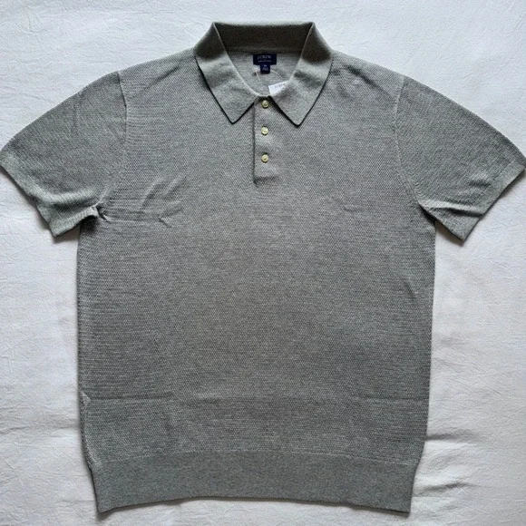 J. Crew Mens Sweater Polo Grey Knit 100% Cotton CI774 Size Medium NWT