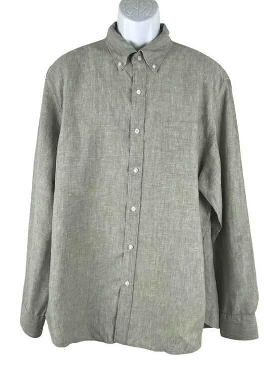 J. Crew Baird McNutt Irish Linen Shirt Mens XL Green Long Sleeve TP-4061