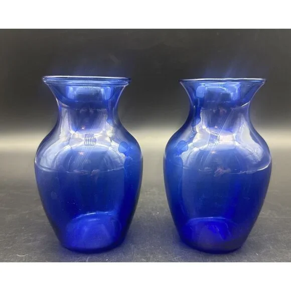 VTG Cobalt Blue Glass Flared Rim Flower Vase‎ 5.5