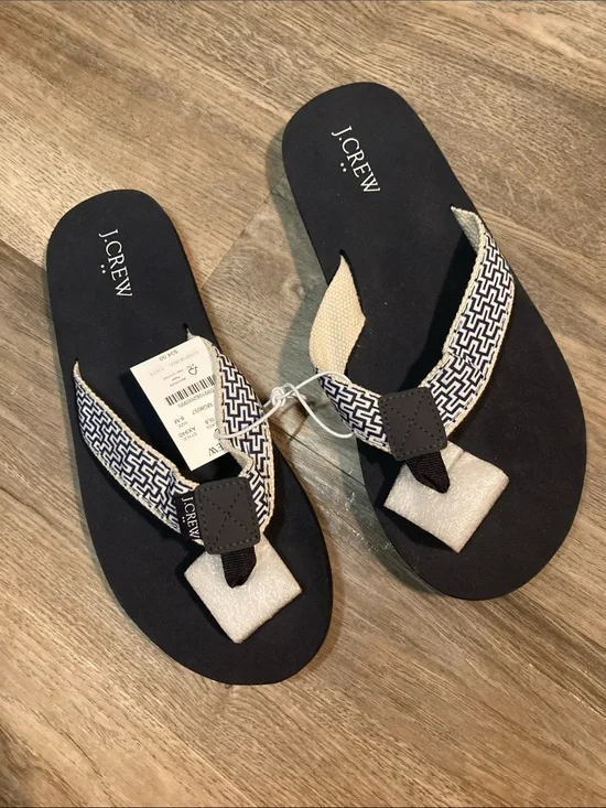 J. Crew Navy and White Geometric Strap Flip Flop Sandals