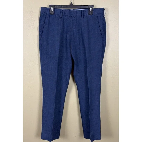 J.Crew Bowery Slim Fit, Baird McNutt Irish Linen Pants Men's 32x30 Navy Preppy