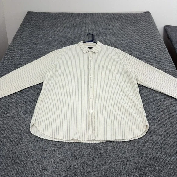 J Crew Button Down Shirt Mens XL Cream Cotton Striped Casual Preppy Classic