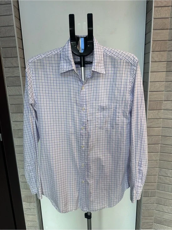 J. Crew Men’s Light Blue and White Windowpane Dress Shirt