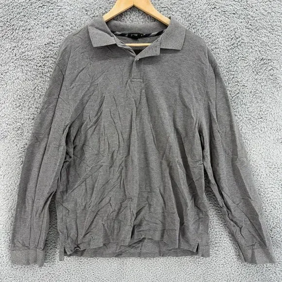 J Crew Polo Shirt Men's Sz XL Gray‎ Long Sleeve 2 Button Collared 100% Cotton