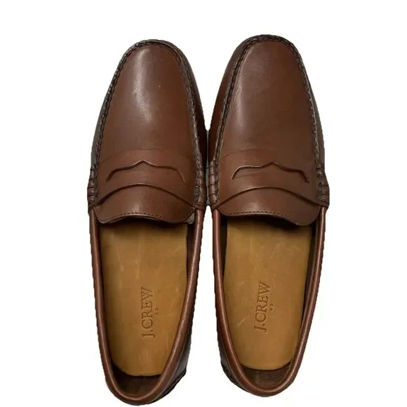 J Crew Mens Leather Driving Loafers 9 Brown‎ Dress Shoes Moccasin AW685