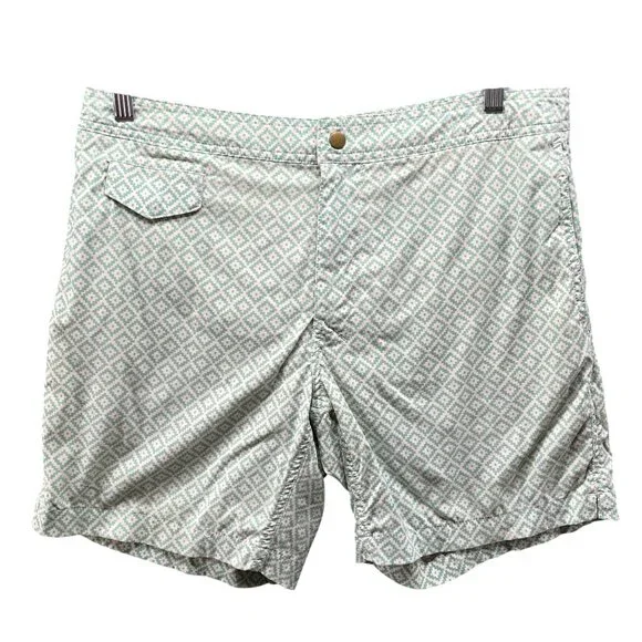 J. Crew Swim Trunks‎ Shorts Mens 32 Sage Green Printed Mesh Lined 7'' Zip Pocket
