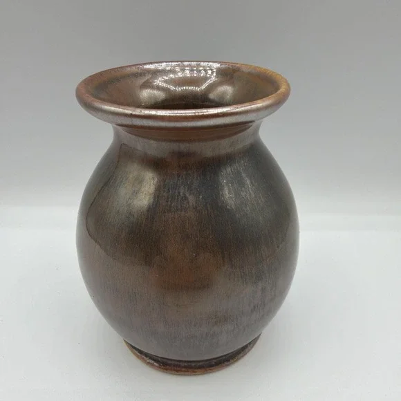 Vintage Studio Pottery Bud Vase Weed Pot Hand Thrown Brown Handmade Signed 4
