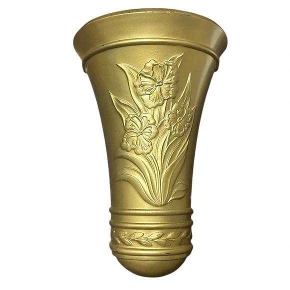 Vintage Homco Gold Floral Accent Wall Vase Pocket