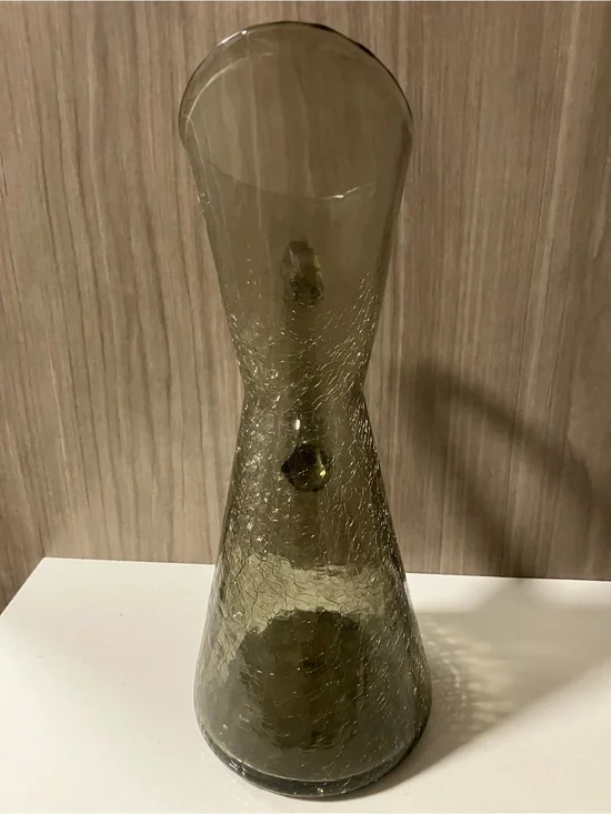 Smoky Gray Green Crackle Glass Hourglass Vase Kanawha?