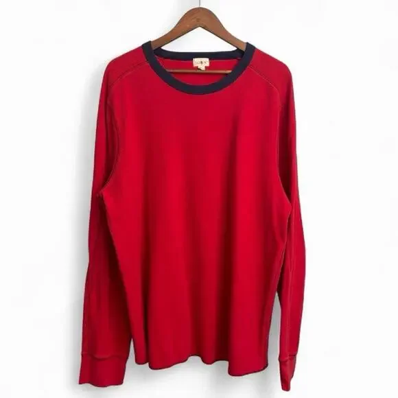 J.Crew Oarsman Red Baggy Oversized Minimalist Preppy Mens XL Thermal Shirt