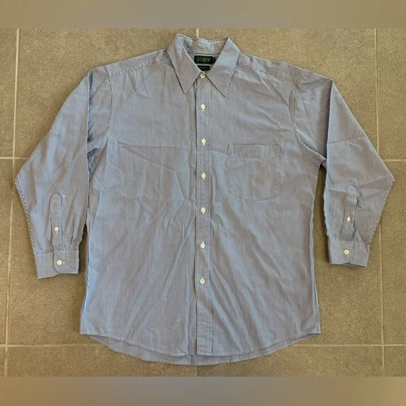 J.Crew Shirt Mens 15.5-32 White Blue Striped Long Sleeve Button Up‎
