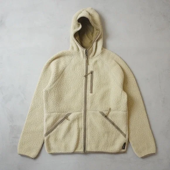 J. Crew Nordic Polartec Sherpa Fleece Hoodie Large Mens Cream Full Zip Y2K