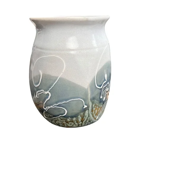 Hively Pottery Monmouth Oregon Studio Art Vase Blue Grey Stoneware 7 Inch
