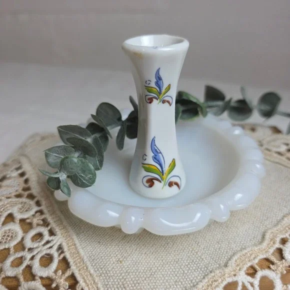 Vintage Miniature Porcelain Bud Vase White Floral Hand Painted