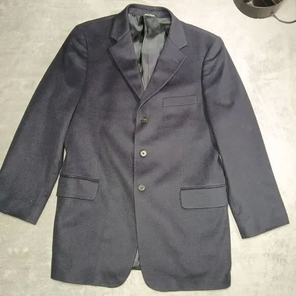 Vtg J Crew Mens 44LT 44 Long Navy Blue Cashmere Blazer Sport Coat Old Money
