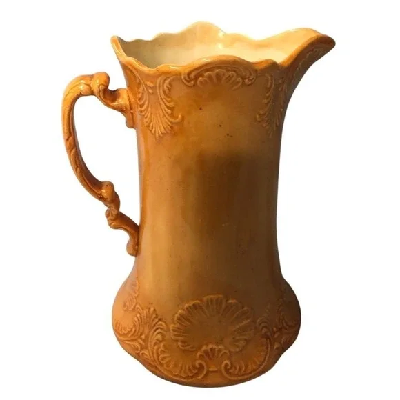 Victorian Style Embossed Porcelain Pitcher with Ornate Handle‎