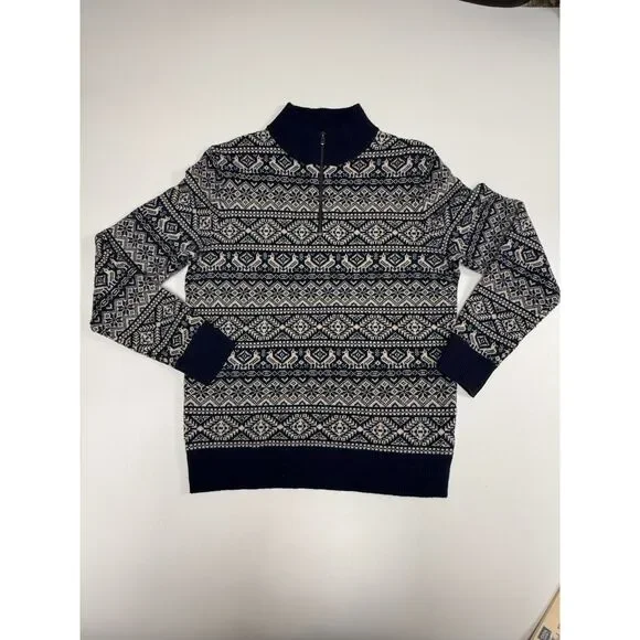 J.Crew Men's Fair Isle Lambswool Quarter Zip Sweater M