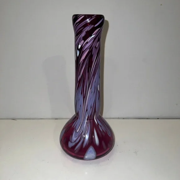 Blue purple pink, and white hand blown vase