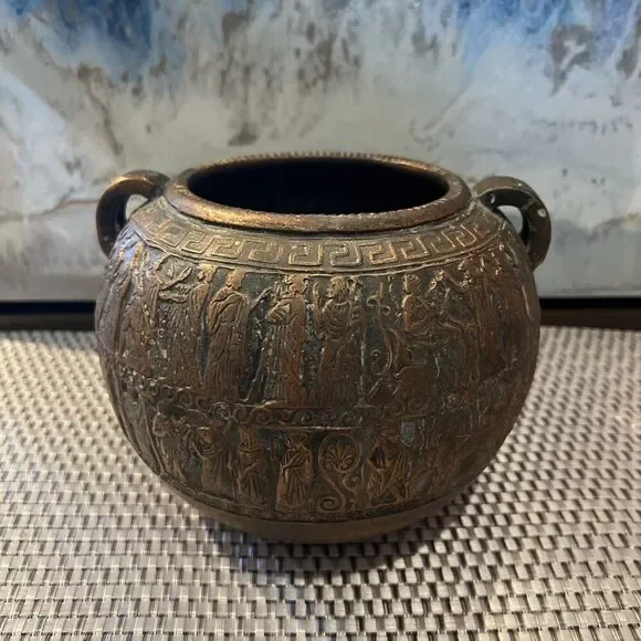 Vintage Greek Earthenware Jar Figural Motif Decor 5.8