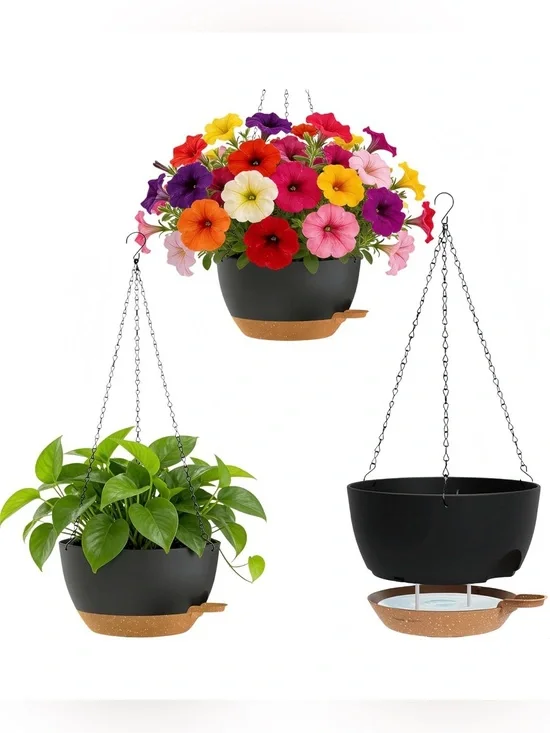 Hanging Planter with Saucer NWT in box - Black and Tan